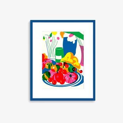 John Lewis Becky Mann - 'Bowl of Tomatoes' Framed Print & Mount, 52 x 42cm, Blue/Multi