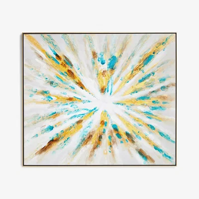 John Lewis John Lewis 'Explode' Hand-Painted Framed Canvas, 130 x 150cm, Gold/Blue