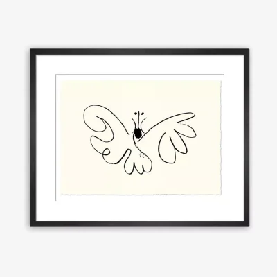 John Lewis Pablo Picasso - 'Papillon' Butterfly Sketch Framed Print, 37 x 47cm, Black/White