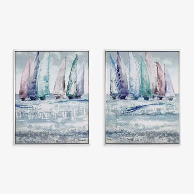 John Lewis Ulyana Hammond - Two Sail Boats Framed Canvas Prints, Set of 2, 37 x 30cm, Blue