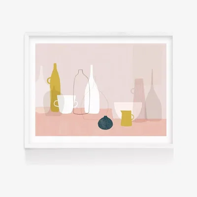 John Lewis EAST END PRINTS Francesca Iannaccone 'Yellow and Pink Still Life' Framed Print