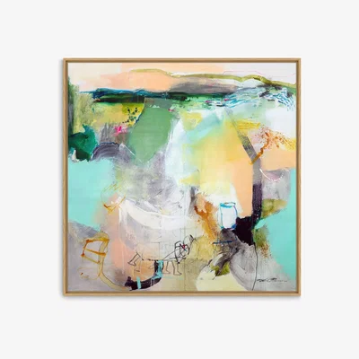 John Lewis John Lewis Natasha Barnes 'Homeward Bound' Abstract Framed Canvas Print, 104 x 104cm, Green/Multi