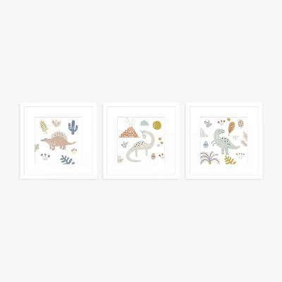 John Lewis John Lewis Baby Dino Desert Wall Art Gallery Set, Set of 3, 20 x 20cm