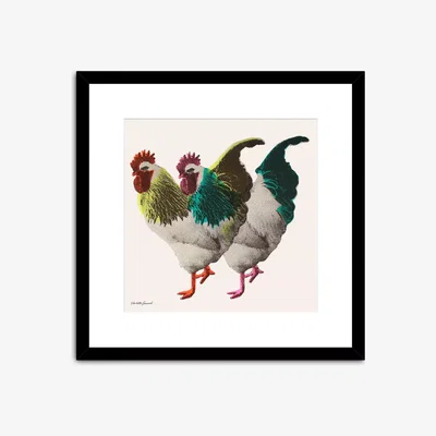 John Lewis Charlotte Gerrard - Cockerels Framed Print & Mount, 53.5 x 53.5cm, Multi