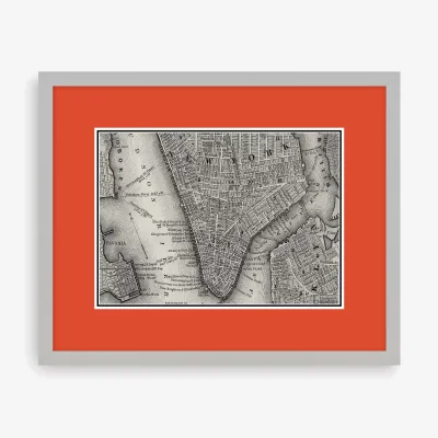 John Lewis Map of New York Framed Print, 43.5 x 53.5cm, Orange