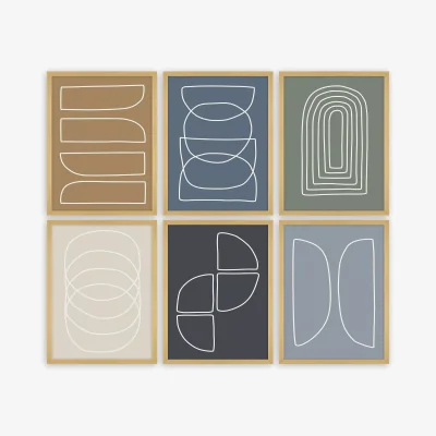 John Lewis Print Punk Studio - 'Modern Lines' Framed Print, Set of 6, 42 x 32cm, Multi