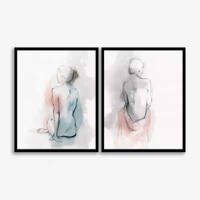 John Lewis Pastel Nudes - Framed Prints, Set of 2, 52 x 42cm, White/Pink