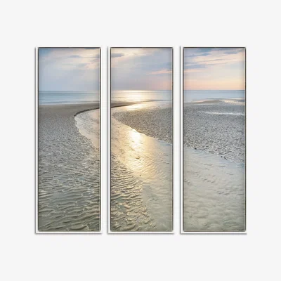 John Lewis Mike Shepherd - Shimmering Light Seascape Triptych Framed Canvas, Set of 3, 94 x 34cm, Blue/Multi