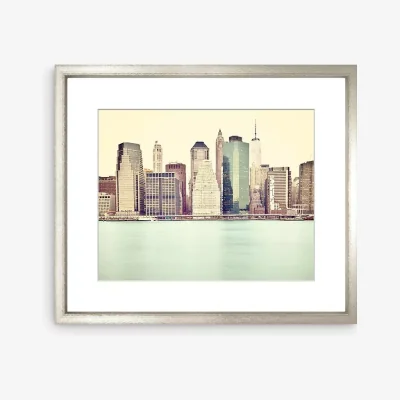 John Lewis Manhattan Waterside New York Framed Print & Mount, 58 x 73cm, Blue