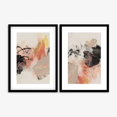 John Lewis PI Studio - 'Grapefruit I & II' Abstract Framed Print & Mount, Set of 2, 73.5 x 53.5cm, Pink/Multi