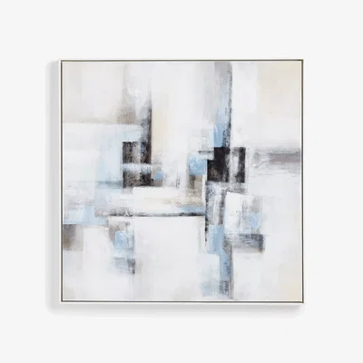 John Lewis Tidal Rise - Hand-Painted Abstract Framed Canvas Print, 100 x 100cm, White/Grey
