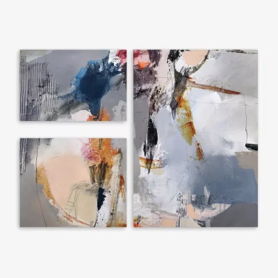 John Lewis Natasha Barnes - 'Silent Motion' Abstract Canvas Prints, Set of 3, Grey/Multi
