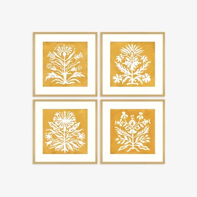 John Lewis Ellen Merchant - 'Coreopsis' Framed Print & Mount, Set of 4, 42 x 42cm, Yellow