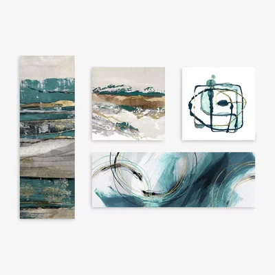 John Lewis PI Studio - 'Tela' Abstract Canvas Prints, Set of 4, 90 x 30cm, Teal