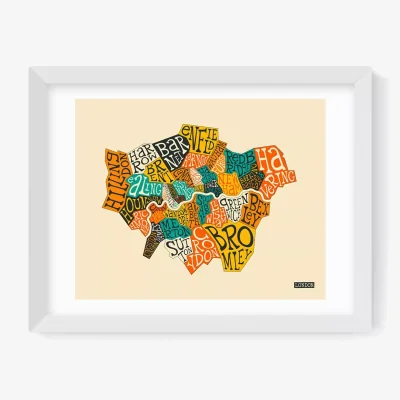 John Lewis EAST END PRINTS Jazzberry Blue 'London Boroughs' Framed Print