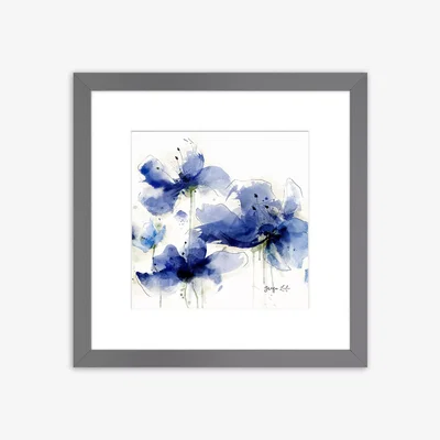 John Lewis Green Lili - 'Indigo Blooms I' Framed Print & Mount, 33.5 x 33.5cm, Blue