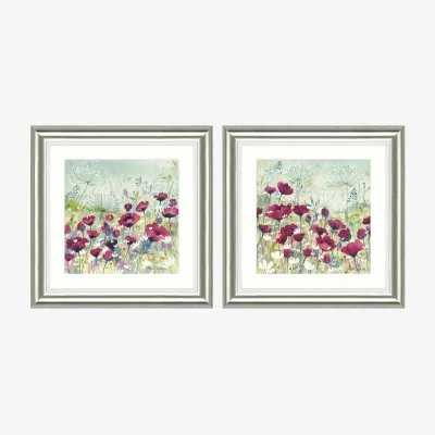John Lewis Catherine Stephenson - Poppy & Daisy Framed Print & Mount, Set of 2, 60.5 x 60.5cm, Red/Multi