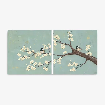 John Lewis Jade Reynolds - 'Chickadee' Canvas Prints, Set of 2, 60 x 60cm, Green/Multi