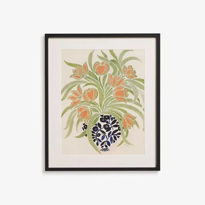 John Lewis John Lewis La Poire 'Apricot Tulips' Framed Print & Mount, 62 x 52cm, Green/Orange