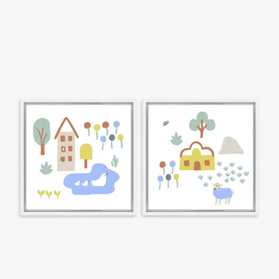 John Lewis John Lewis Baby Happy Houses Wall Art, Set of 2, 30 x 30cm