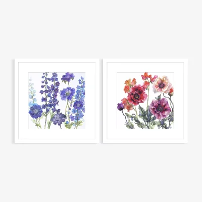 John Lewis Jessica Trotman - 'Florals' Framed Print & Mount, Set of 2, 53.5 x 53.5cm, Purple/Pink