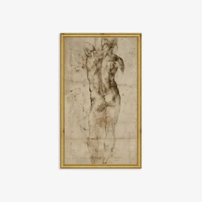 John Lewis Michelangelo - 'Male Nude Seen From the Back' Wood Framed Print, 28 x 17cm, Grey/Gold
