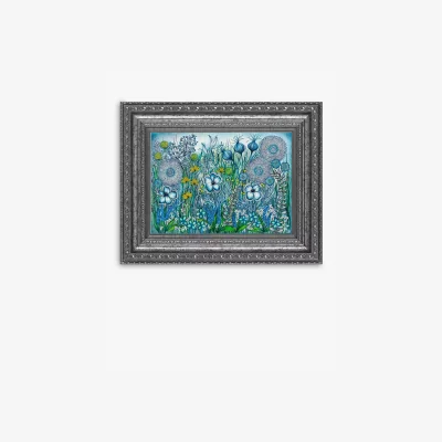 John Lewis YARDART - Helen Lynch 'Secret Garden' Outdoor Waterproof Framed Print, 58.5 x 73cm, Green/Blue