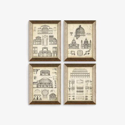 John Lewis Vintage Architecture Framed Prints, Set of 4, 47 x 37cm, Black/White