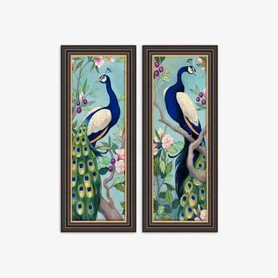 John Lewis Julia Purinton - Peacocks Framed Prints, Set of 2, 67 x 27cm, Blue/Multi