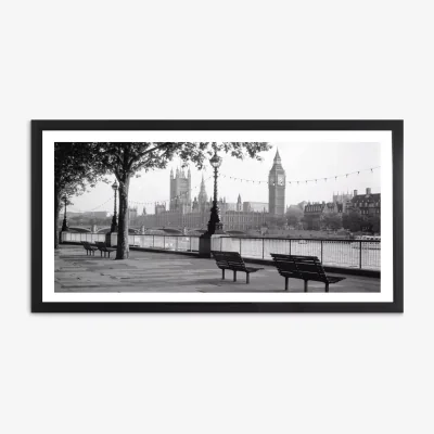 John Lewis London Framed Print & Mount, 51 x 101cm, Black/White