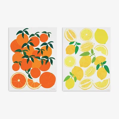 John Lewis EAST END PRINTS Leanne Simpson 'Orange Harvest' & 'Lemon Harvest' Unframed Prints, Set of 2, 40 x 30cm, Orange/Yellow