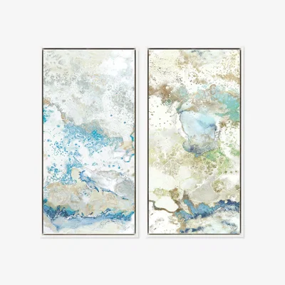 John Lewis Ritika Gandhi - Golden Finch Abstract Framed Canvas, Set of 2, 84 x 44cm, Gold/Blue