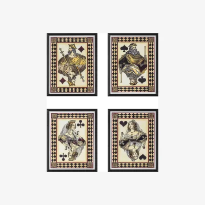 John Lewis Royal Flush Cards Framed Prints, Set of 4, 50 x 40cm, Black/Multi