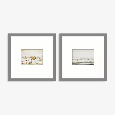 John Lewis LS Lowry - 'Yachts' & 'The Estuary' Framed Print & Mount, Set of 2, 53.5 x 53.5cm, Multi