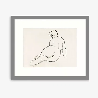John Lewis Carl Newman - 'Reclining Nude Back View' Framed Print & Mount, 43.5 x 53.5cm, Grey