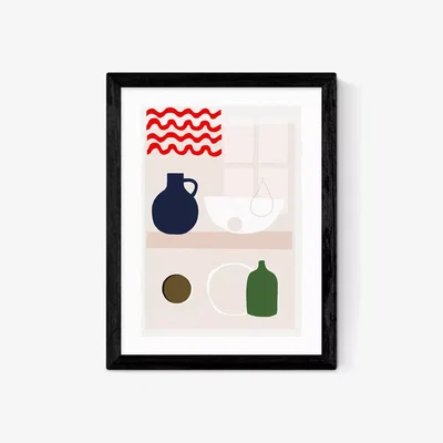 John Lewis EAST END PRINTS Francesca Iannaccone 'Kettle's Yard Red Curtains' Framed Print