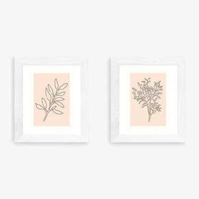 John Lewis EAST END PRINTS Violet Studio 'Soft Leaves I & II' Framed Print, Set of 2