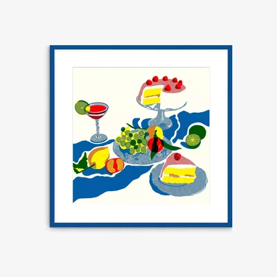 John Lewis Becky Mann - 'Afternoon Tea' Framed Print & Mount, 60 x 60cm, Blue/Multi