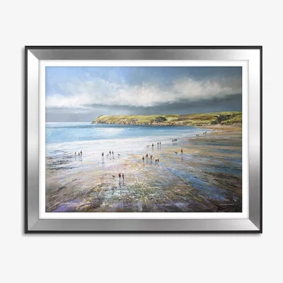 John Lewis Michael Sanders - 'Polzeath Beach' Cornwall Framed Print & Mount, 73.5 x 93.5cm, Blue/Multi