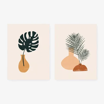 John Lewis EAST END PRINTS Sundry Society 'Leaf Pottery' Unframed Print, Set of 2, 40 x 30cm, Multi