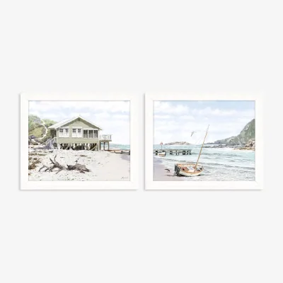 John Lewis Richard Macneil - 'Driftwood' Coastal Framed Prints, Set of 2, 27.5 x 33.5cm, Blue/Multi