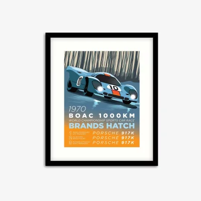 John Lewis Zucarto Art Studios - 'Porsche at 1970 Brands Hatch' Framed Print & Mount, 63.5 x 53.5cm, Blue/Yellow