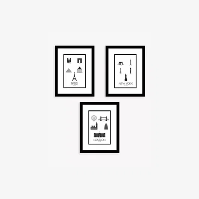 John Lewis Cities - Framed Prints & Mounts, Set of 3, 43.5 x 33.5cm, Black/White