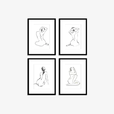John Lewis Jennifer Paxton Parker/Ethan Harper - Nude Study Framed Print & Mount, Set of 4, 42 x 32cm, Black/White