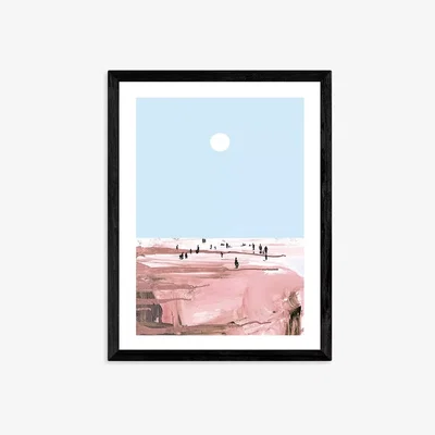 John Lewis EAST END PRINTS Dan Hobday 'Rose Beach' Framed Print, 56 x 46cm, Blue/Pink