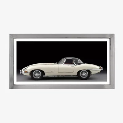 John Lewis Brookpace Lascelles 'Jaguar E-Type' Car Framed Print, 49 x 99cm, White/Black