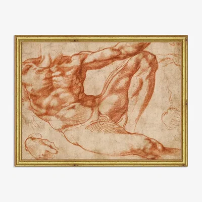 John Lewis Michelangelo - Reclining Male Nude Wood Framed Print, 19 x 26cm, Red/Gold