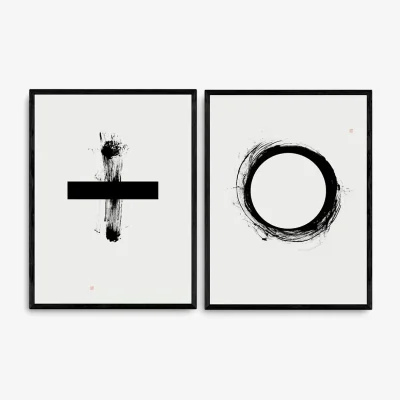 John Lewis Thoth Adan - 'Addition & Eclipse' Wood Framed Prints, Set of 2, 83.4 x 63.4cm, Black/White