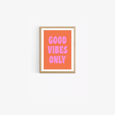 John Lewis EAST END PRINTS apricot+birch 'Good Vibes Only' Framed Print