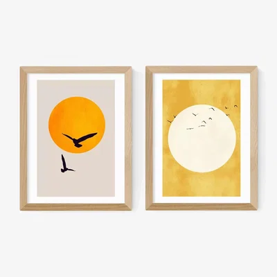 John Lewis EAST END PRINTS Kubistika 'Golden Sun' Framed Print, Set of 2